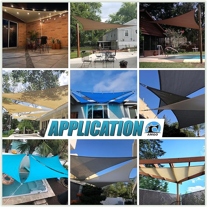 Amgo Custom Size 15' x 15' x 15' Turquoise Triangle Sun Shade Sail UPF50+ - Image 6