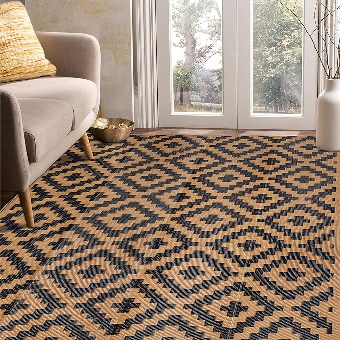 SAND MINE Reversible Mats, Plastic Straw Rug, Modern Area Rug, Large Floor Mat by SANDMIND