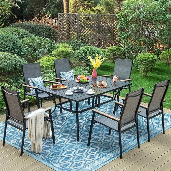 PHI VILLA Patio Dining Set for 6, Large Metal Dining Table by PHIVILLAThepioneerofcomfortablehouseholdsupplies